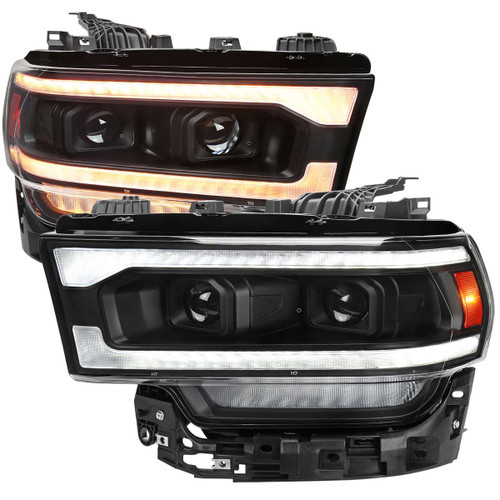 Spec-D Projector Headlights w/ Sequential Turn Signal, Amber Reflector & Black Housing | SPE 2LHP-RAM1925JM-SQ-RS