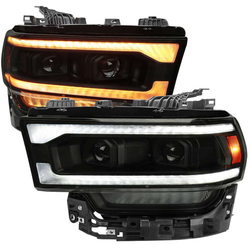 Spec-D Smoked Projector Headlights w/ Sequential Turn Signal, Amber Reflector & Black Housing | SPE 2LHP-RAM1925SM-SQ-RS