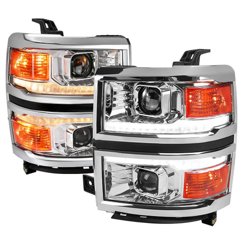 Spec-D Projector Headlights w/ Sequential Turn Signal, Amber Reflector & Chrome Housing | SPE 2LHP-SIV14-C-SQ-RS