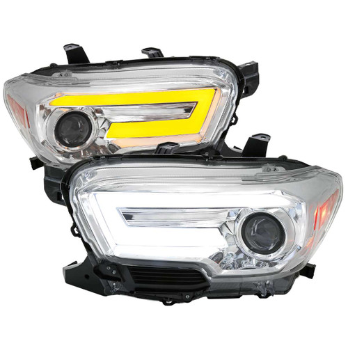 Spec-D Smoked Projector Headlights w/ Sequential Turn Signal, Amber Reflector & Chrome Housing | SPE 2LHP-TAC16-SQ-RS