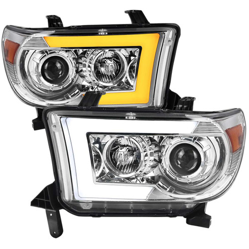 Spec-D Chrome Projector Headlights w/ Amber Reflector | SPE 2LHP-TUN07-SQ-RS
