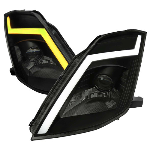 Spec-D Smoked Projector Headlights w/ Sequential Turn Signal & Black Housing | SPE LHP-350Z03SM-SQ-RS