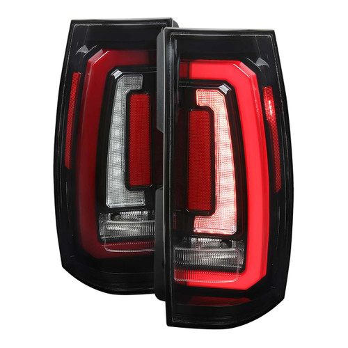 Spec-D Clear Red LED Tail Lights w/ Sequential Turn Signal & Black Housing | SPE LT-DEN07BKLED-SQ-RS