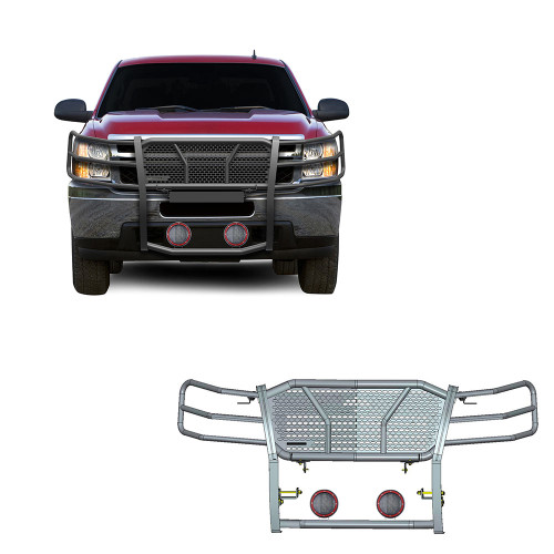 Black Horse Off Road Rugged Heavy Duty Grille Guard Kit | GDRD RU-CHSI07-B-PLFR