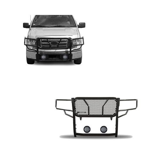 Black Horse Off Road Rugged Heavy Duty Grille Guard Kit | GDRD RU-FOF109-B-PLFB