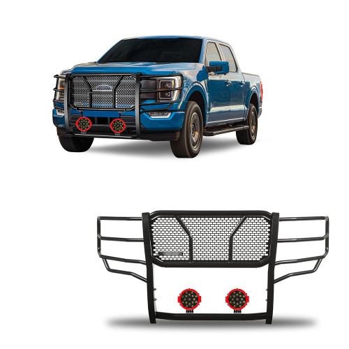 Black Horse Off Road Rugged Heavy Duty Grille Guard Kit | GDRD RU-FOF116-B-PLR