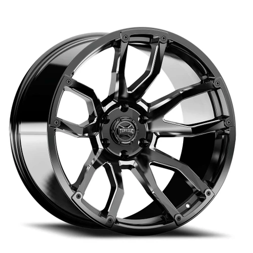 Torque Tw403C Impact Wheels Rims 22x12 6x139.7 Gloss Black Milled -44mm | TW403C-22128433-44