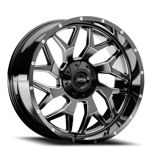 Torque Tw427C Vortex Wheels Rims 20x9 6x135 6x139.7 Gloss Black W/ Milled Spokes -12mm | TW427C-20903513-12