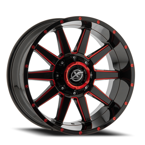 Xf Off-Road Xf-219 Wheel 17x9 8x165.1 & 8x170 Gloss Black & Red Milled 12mm | XF-219179081651170+12GBRM