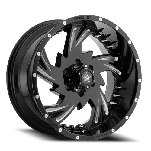 Luxxx Hd Lhd7 Wheels Rims 20x10 6x139.7 Gloss Black Milled W/ Chrome Spike Rivets -18mm | LHD720106139-18G-A1-11