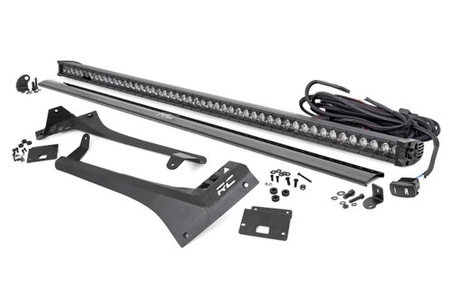 Rough Country Jeep 50 Inch Straight LED Light Bar Upper Windshield Kit w/ Single-Row Black Series LED - White DRL (20-22 Gladiator JT, 18-22 Wrangler JL) | DHTP 70066