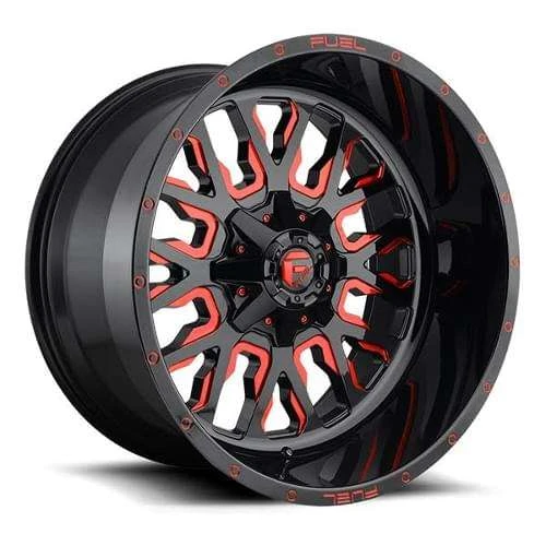 Fuel Stroke D612 Black W/ Red Milled Spokes Wheels Rims 20x9 6x135 6x139.7  1mm | EC D61220909850