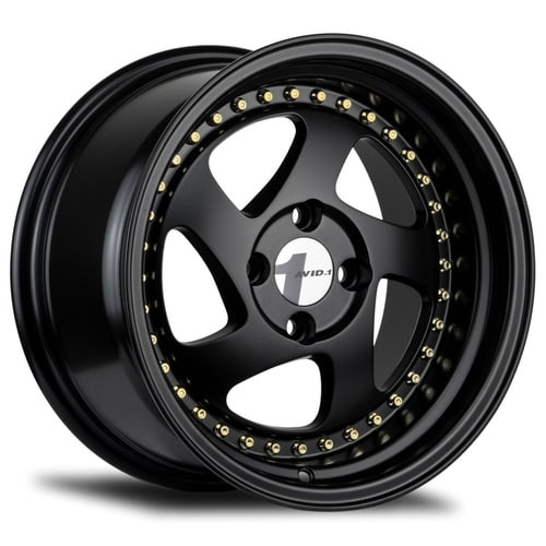 Avid.1 Av-19 Wheel 15x8 4x100 Black w/ Gold Rivets 25mm AV1915804C25BG