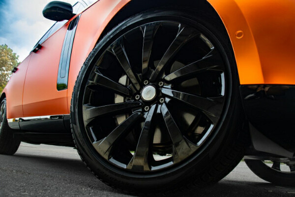 Closeup of a wheel with ceramic wheel coating applied