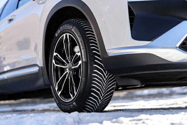 Michelin CrossClimate2 tire on a vehicle in snow