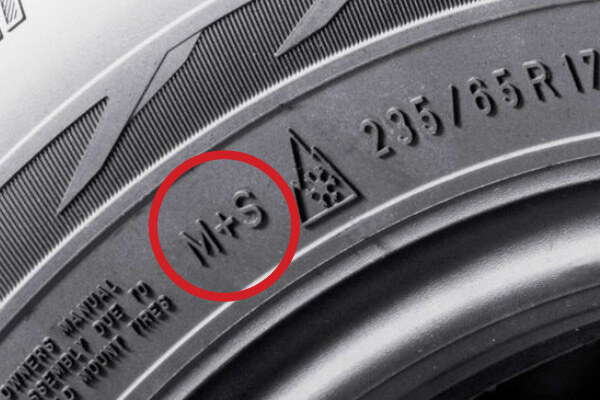 M+S Symbol on Sidewall of tire Closeup