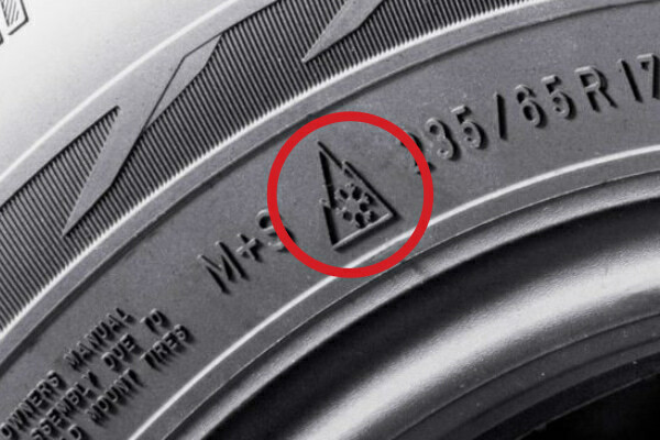 3PMSF 3 Peak Mountain Snowflake Symbol on Sidewall of tire Closeup