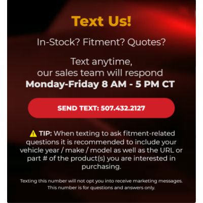 Use SMS Text to contact BB Wheels for stock or fitment related questions