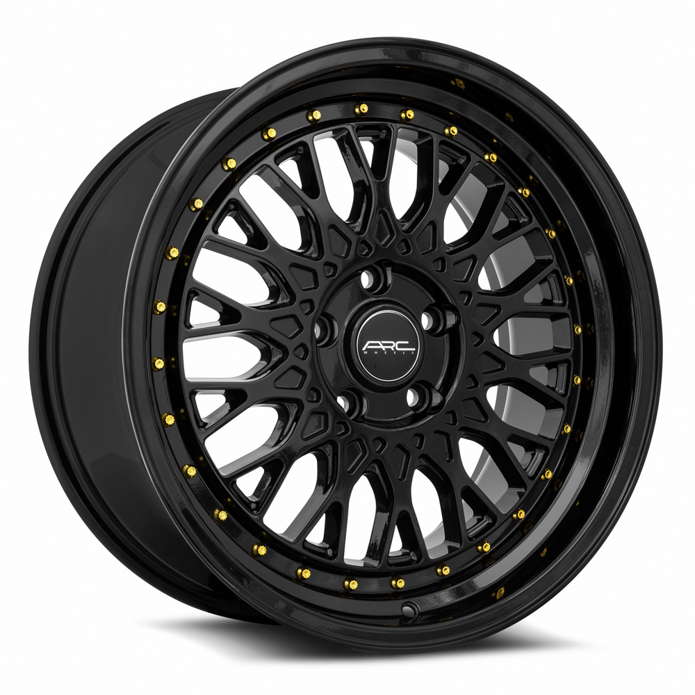 Arc Ar1 17x8.5 5x110 Black W/ Gold Rivets 35mm Wheels