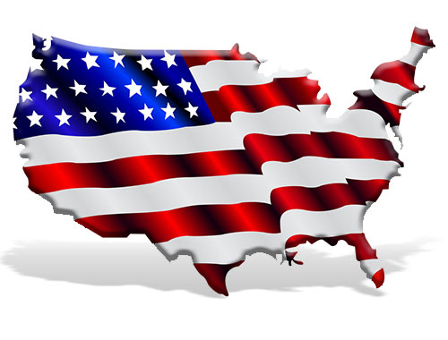 Shape of the Lower 48 States of the USA covered in the American Flag