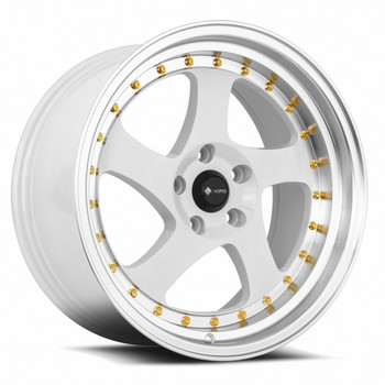 Vors Vr2 18x9 5x112 White Machined Gold Rivets 35mm Wheels