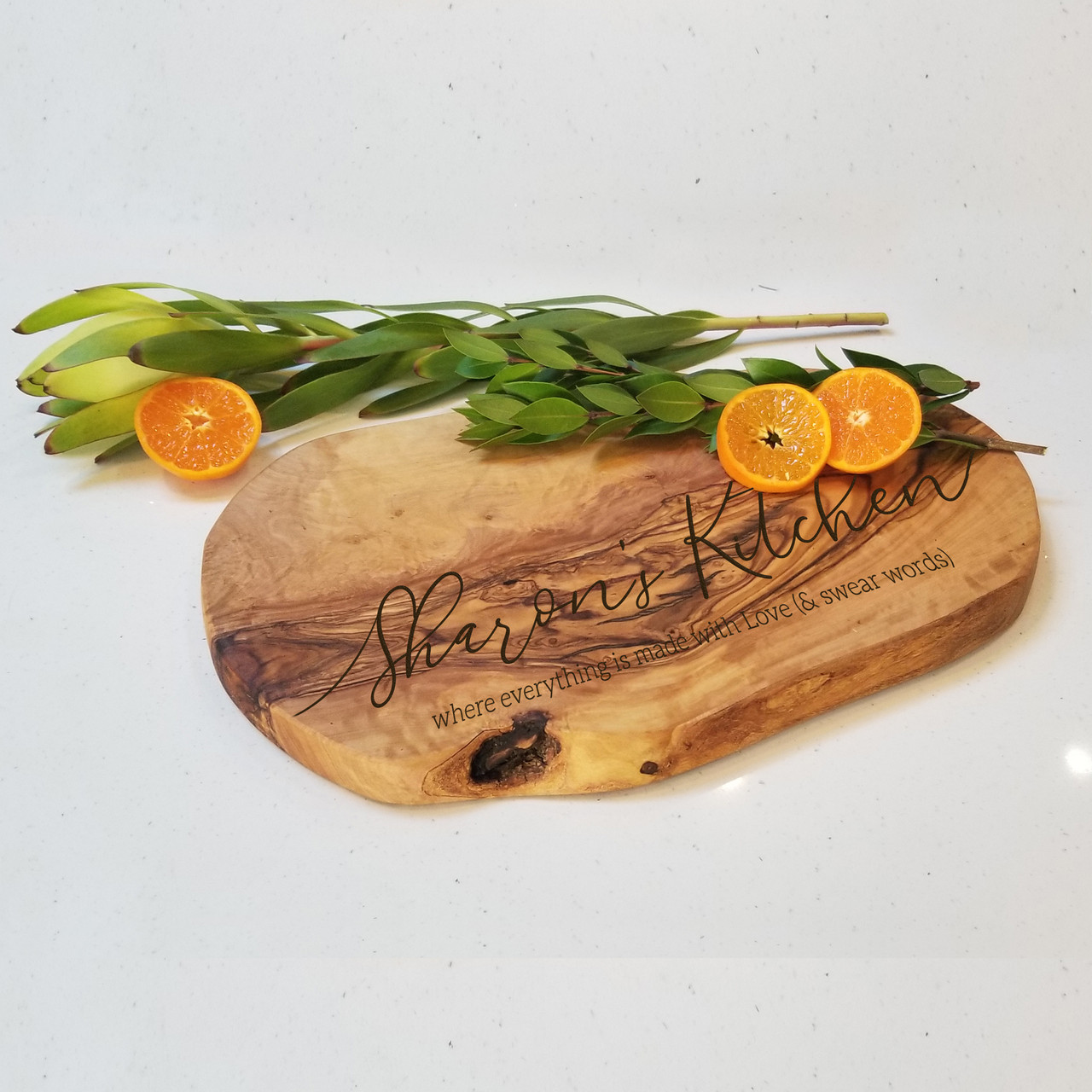 Custom engraved Olive Wood Charcuterie/Cheeseboard with Handle