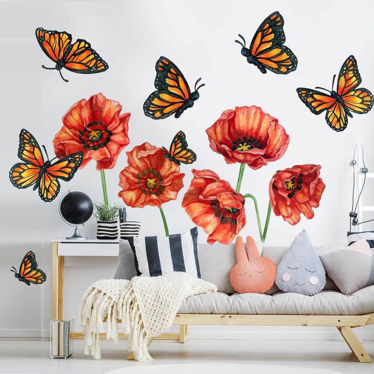 Wild Poppy & Butterfly Watercolor Wall Decal