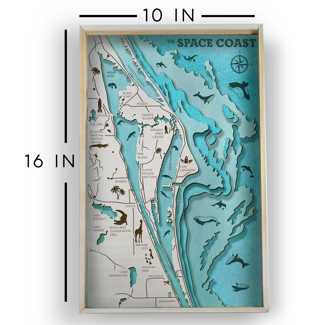 Space Coast ( Cape Canaveral ) Bathymetric Layered Wooden Map