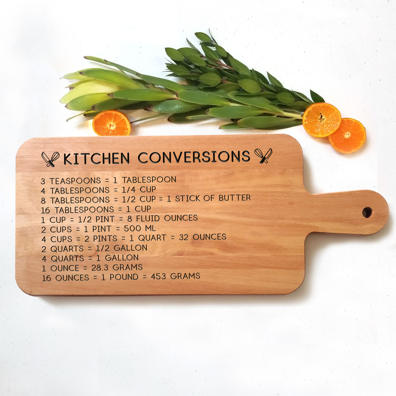 Wooden Cutting Board (15”x7”) | Kitchen Decor | Kitchen Conversion Chart |  Cheese Board