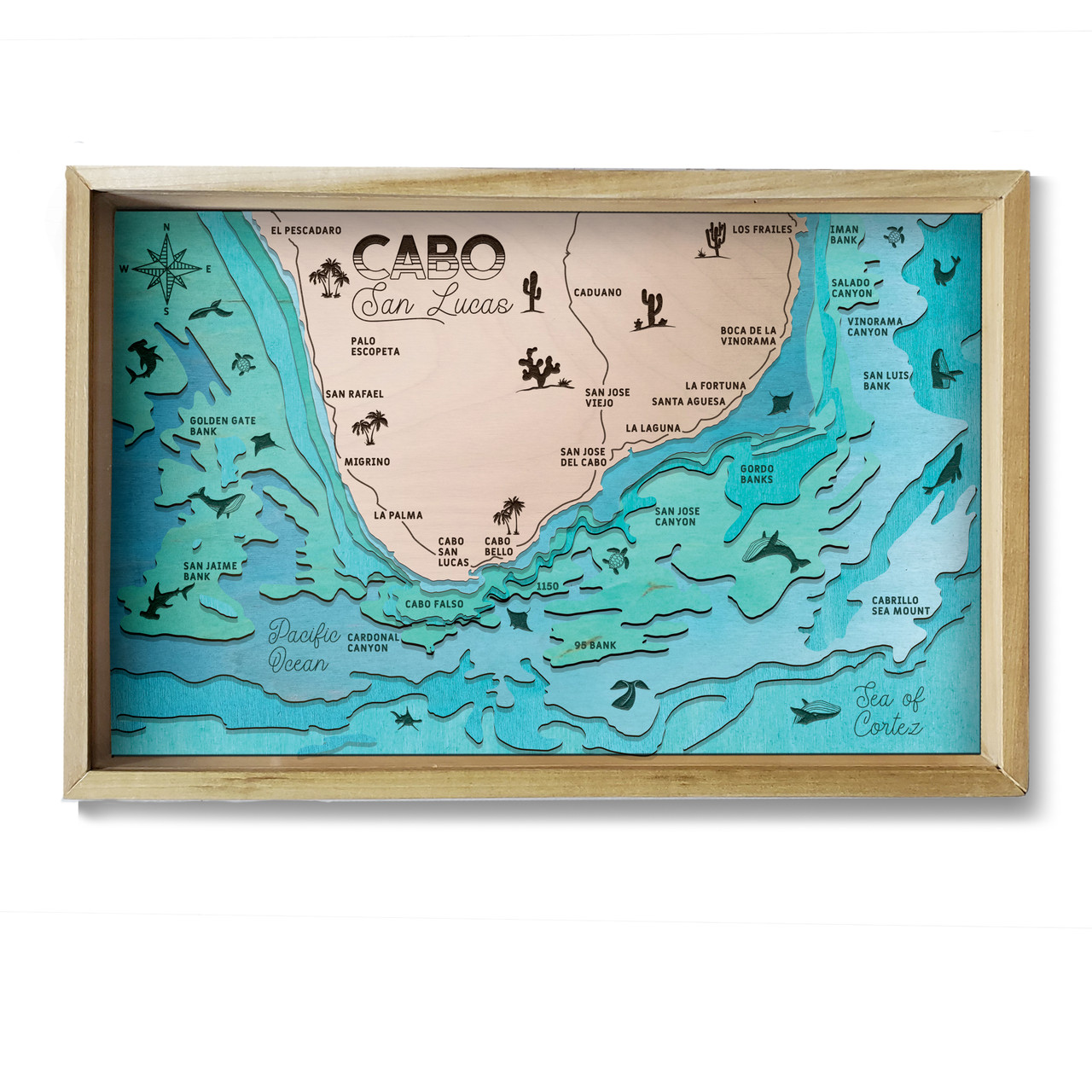 Cabo San Lucas Topographic Layered Wooden Map by Chromantics