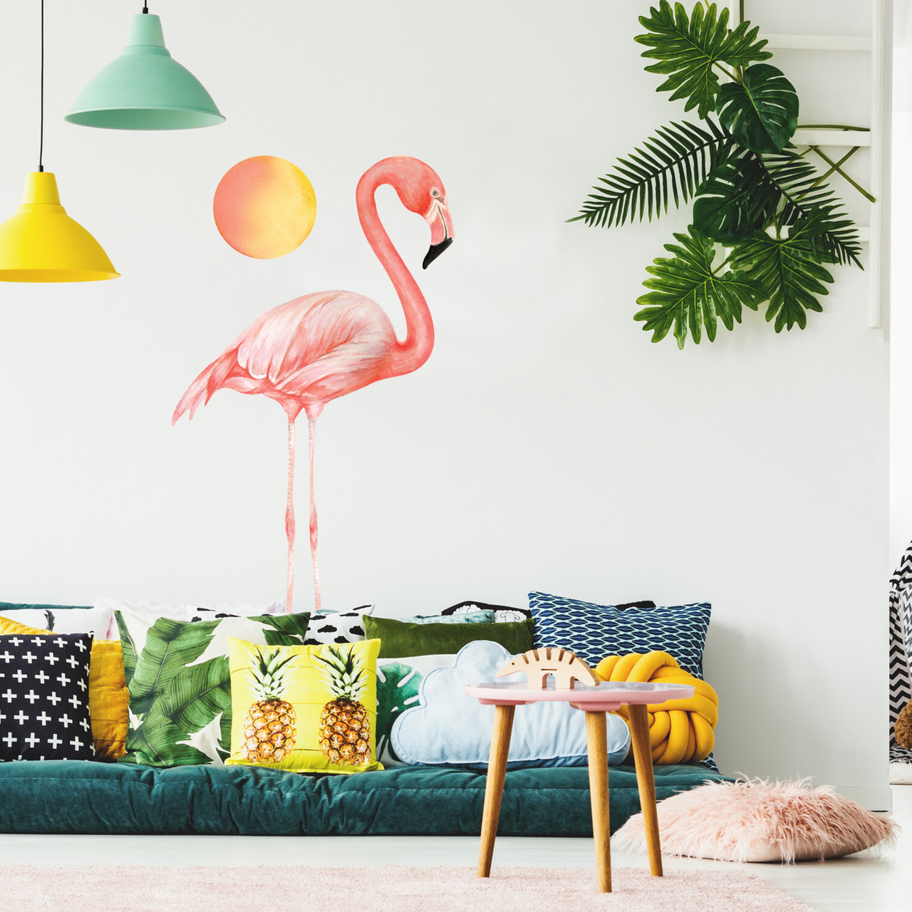 Tropical Flamingo Watercolor Wall Decal Kit - Large Flamingo Wall Decal -  Reusable Wall Decal by Chromantics