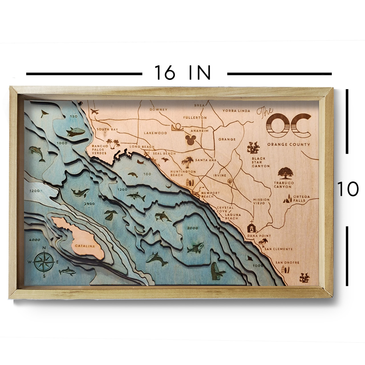 Orange County Bathymetric Layered Wooden Map