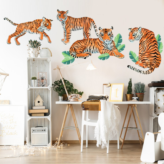 Exotic Tiger Watercolor Wall Decal Sticker  Set