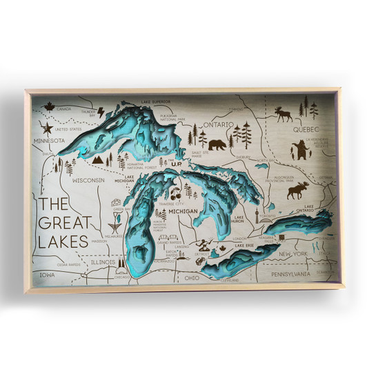 The Great Lakes Topographic Wooden Map Preview in Room