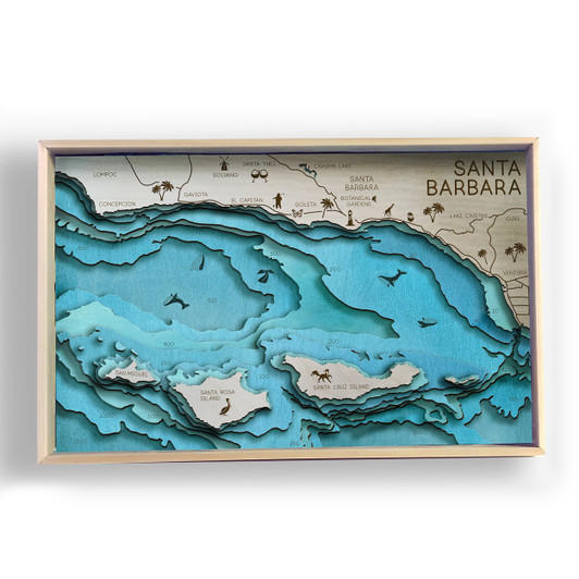 Santa Barbara and the Channel Islands Topographic Wooden Map Preview in Room