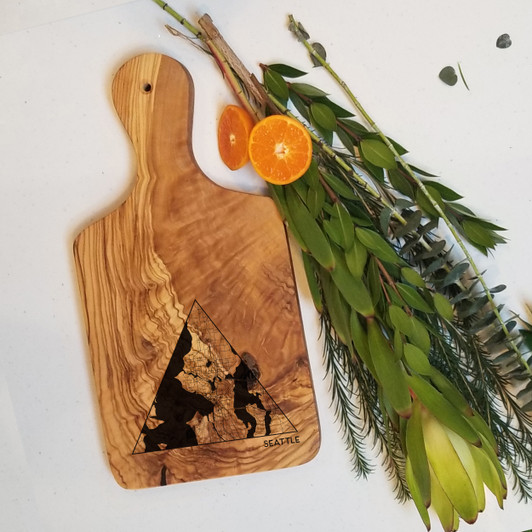 Triangle framed city map charcuterie board in olive wood