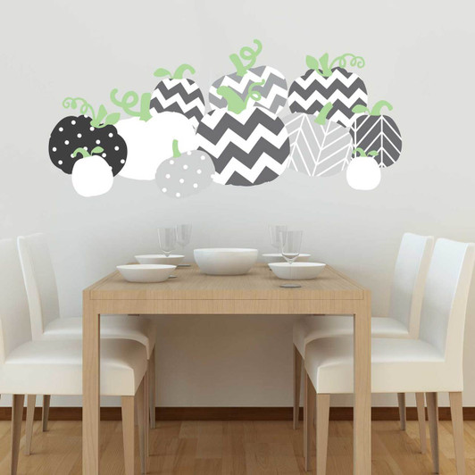 Chevron Patterned Pumpkin Wall Decal Set in Grey by Chromantics