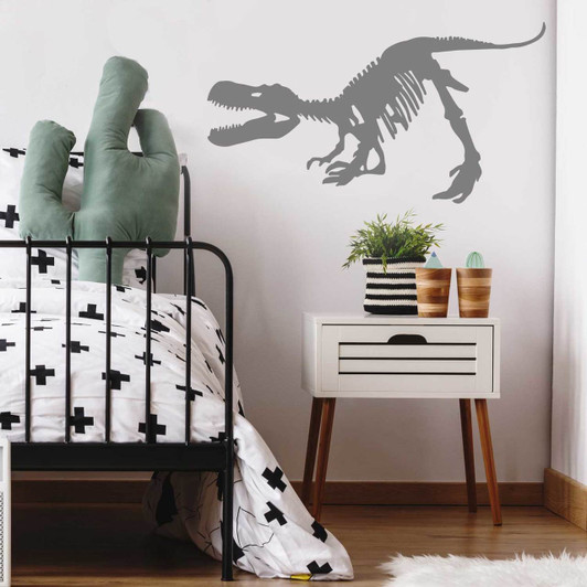 Crouching Tyrannosaurus Rex Skeleton Wall Decal Room in Gray