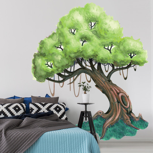 Knotty Oak Tree Watercolor Wall Decal Mural Kit