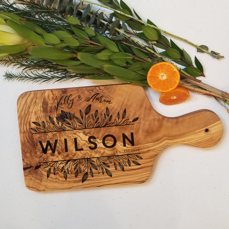Olive paddle with last name floral design