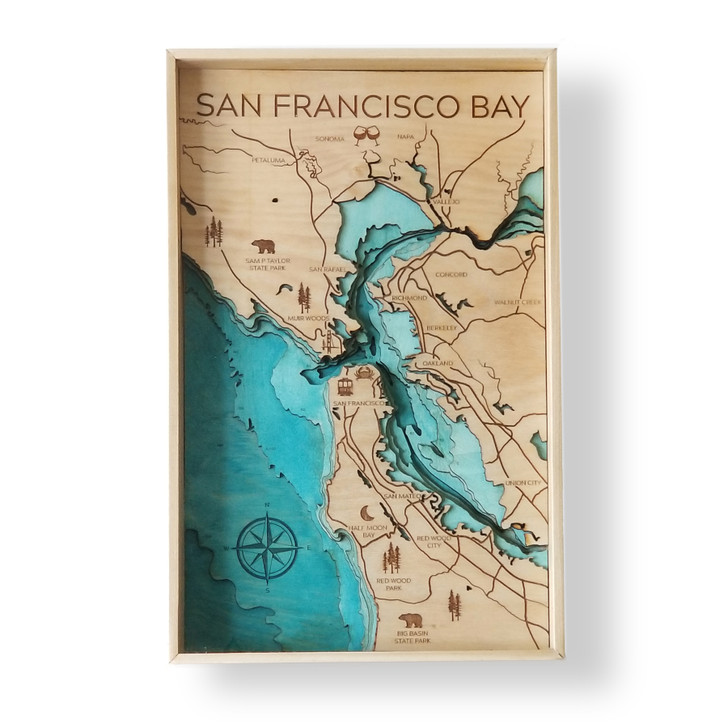 San Francisco Bay Topographic Layered Wooden Map