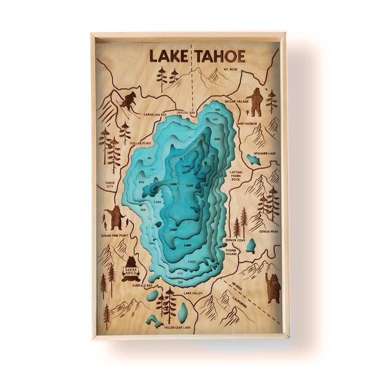 Download Lake Tahoe Topographic Layered Wooden Map Chromantics