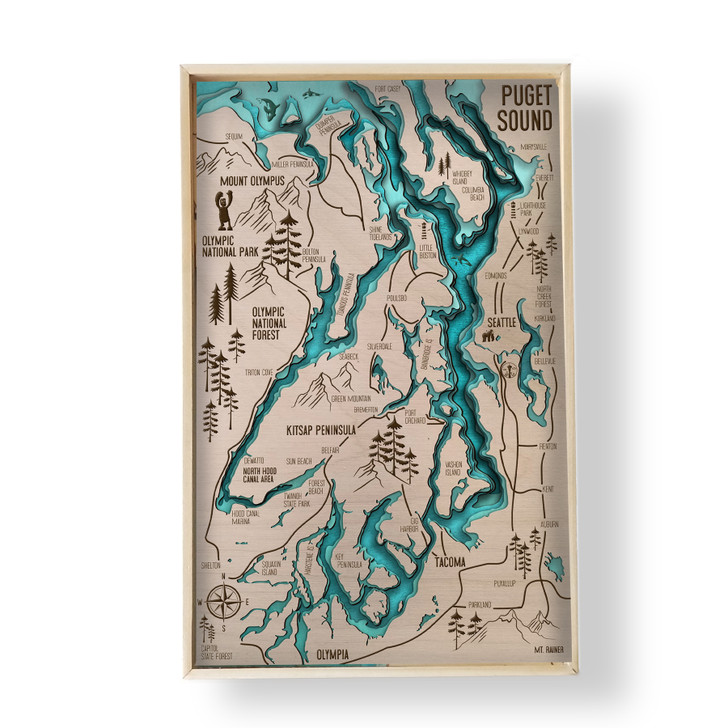 Puget Sound Topographic Layered Wooden Map