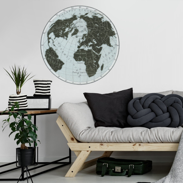 Blackened Globe Vintage World Map Decal Mural