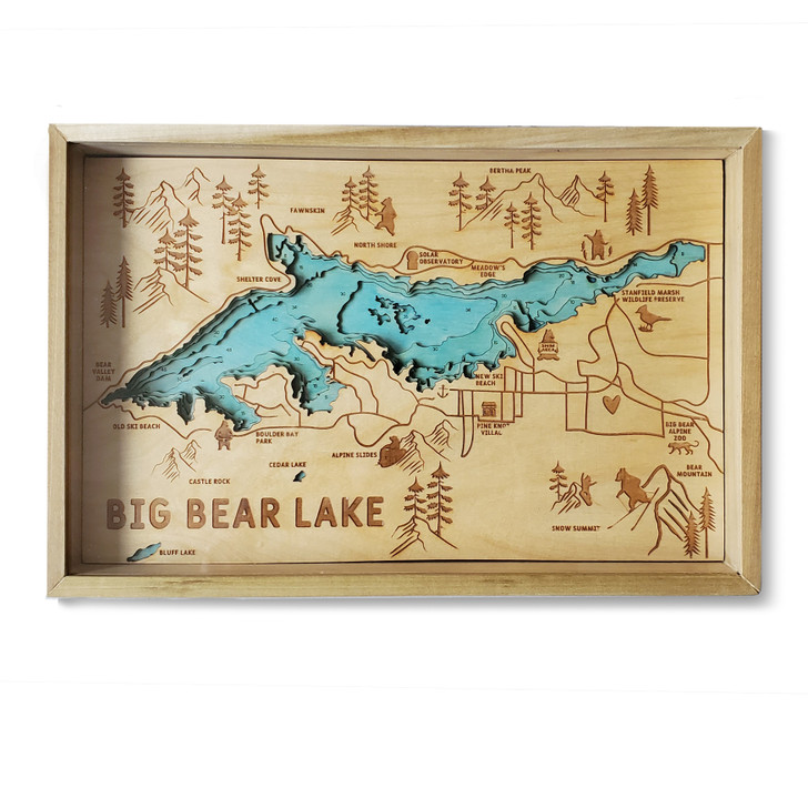 Big Bear Lake Topographic Wooden Map Preview in Room