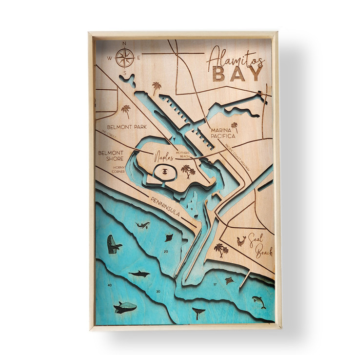 alamitos bay Bathymetric Layered Wooden Map