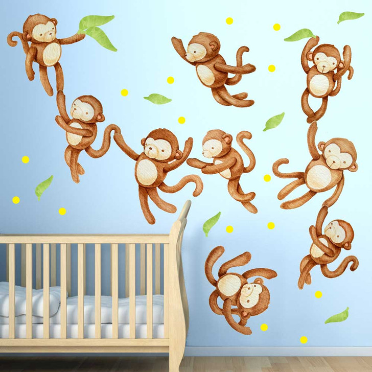 Swinging Monkey Watercolor Wall Decal Set by Chromantics