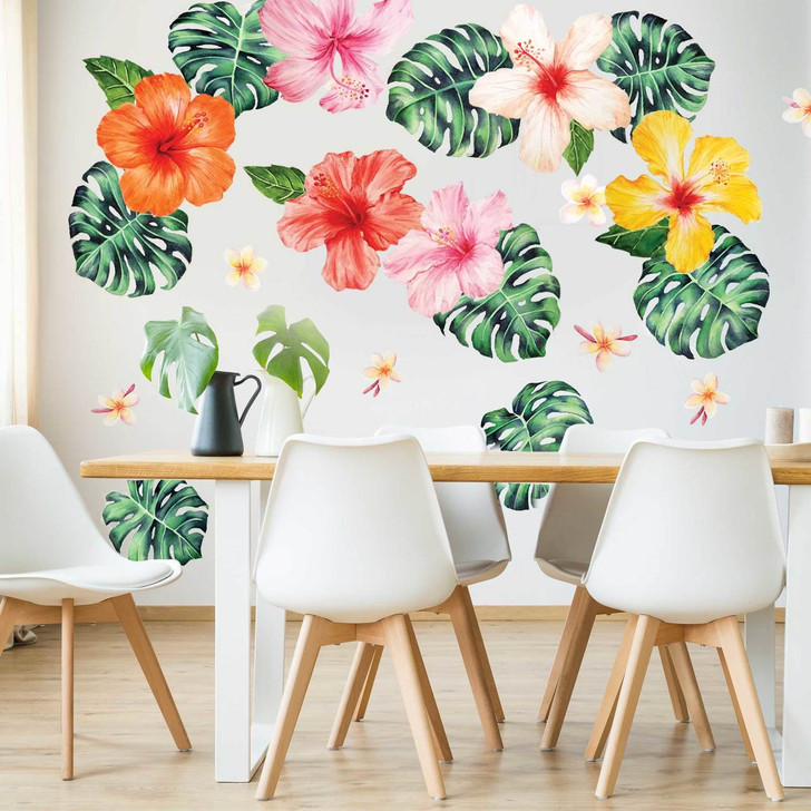 Tropical Hibiscus & Philodendron Tropical Watercolor Peel and Stick Wall Decal Bundle