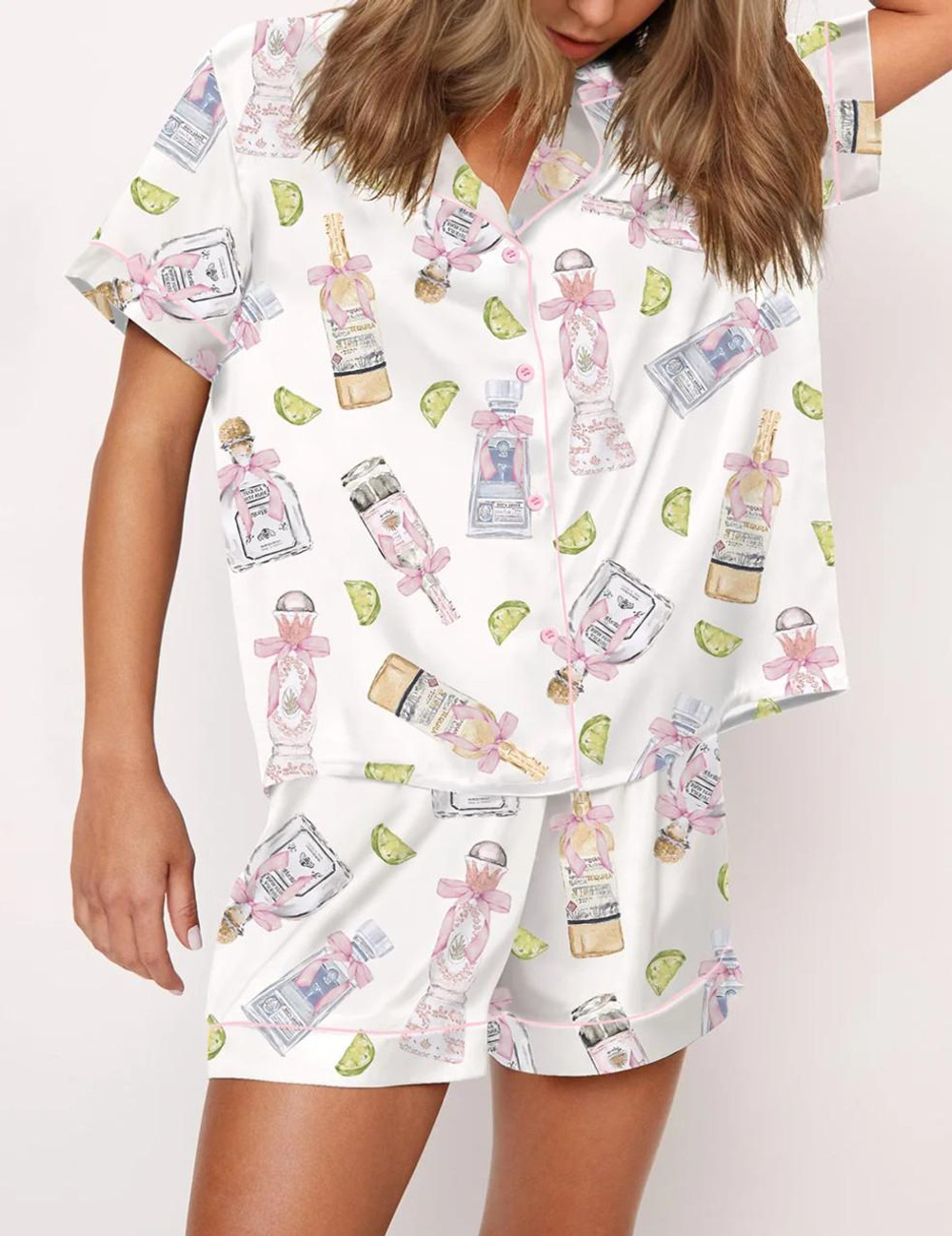  Tequila Bottle Satin Pajama Set 