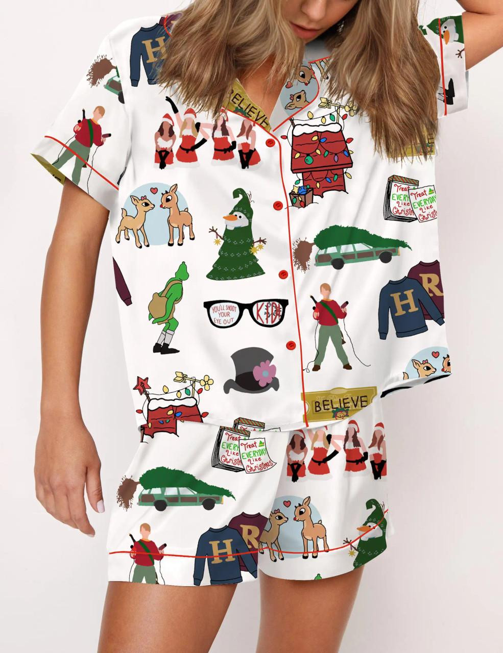  Christmas Classics Satin Pajama Set For Women 